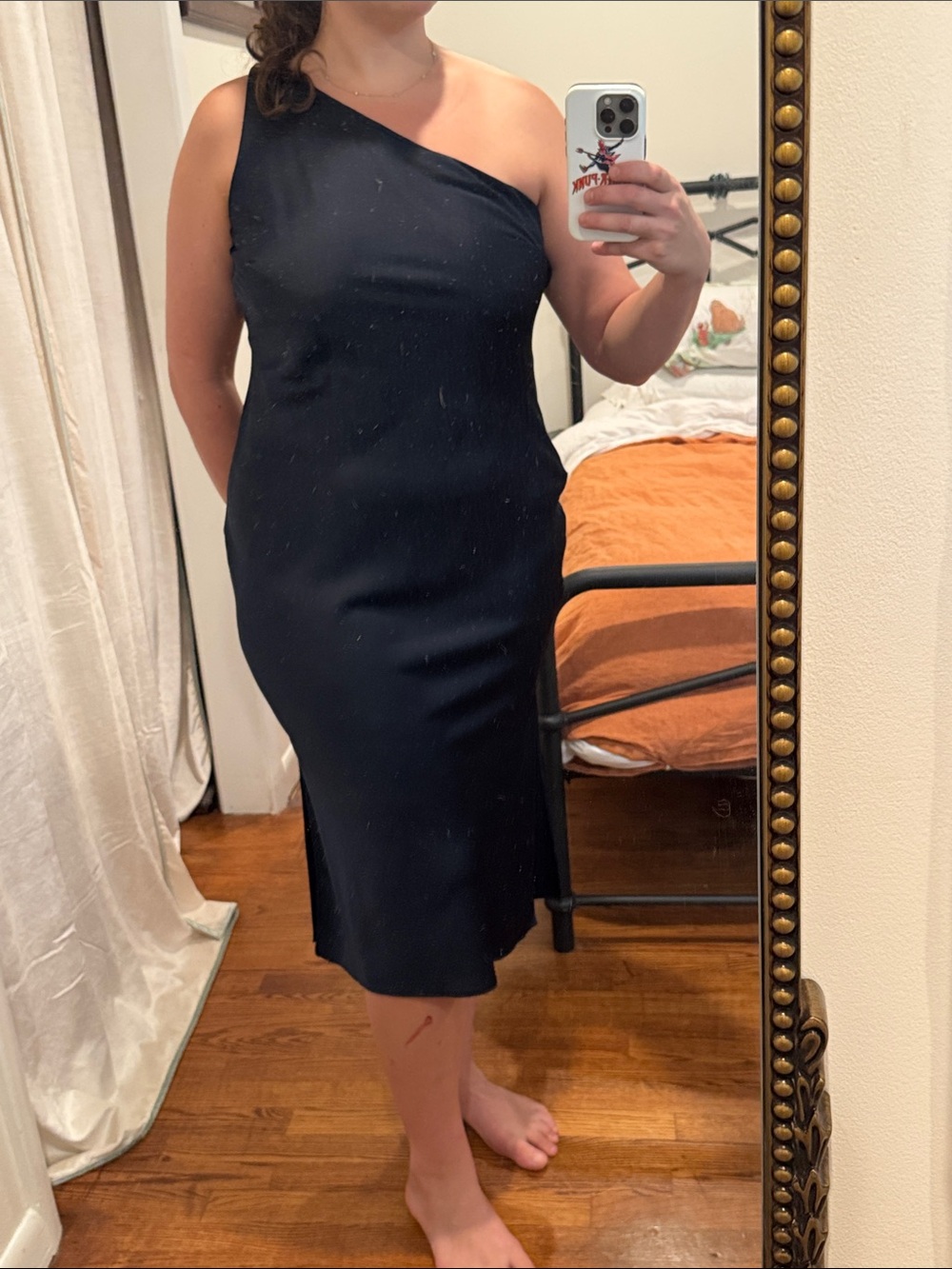 BHLDN Navy One-Shoulder Midi Dress